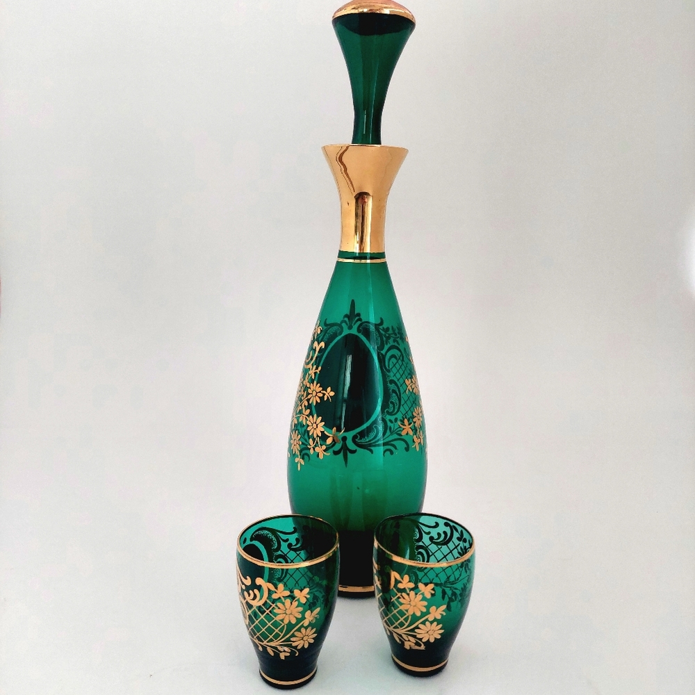 Murano Glass Art Decanter Set Mid Century Liqueur Bar Cart Display - Picture 5 of 11